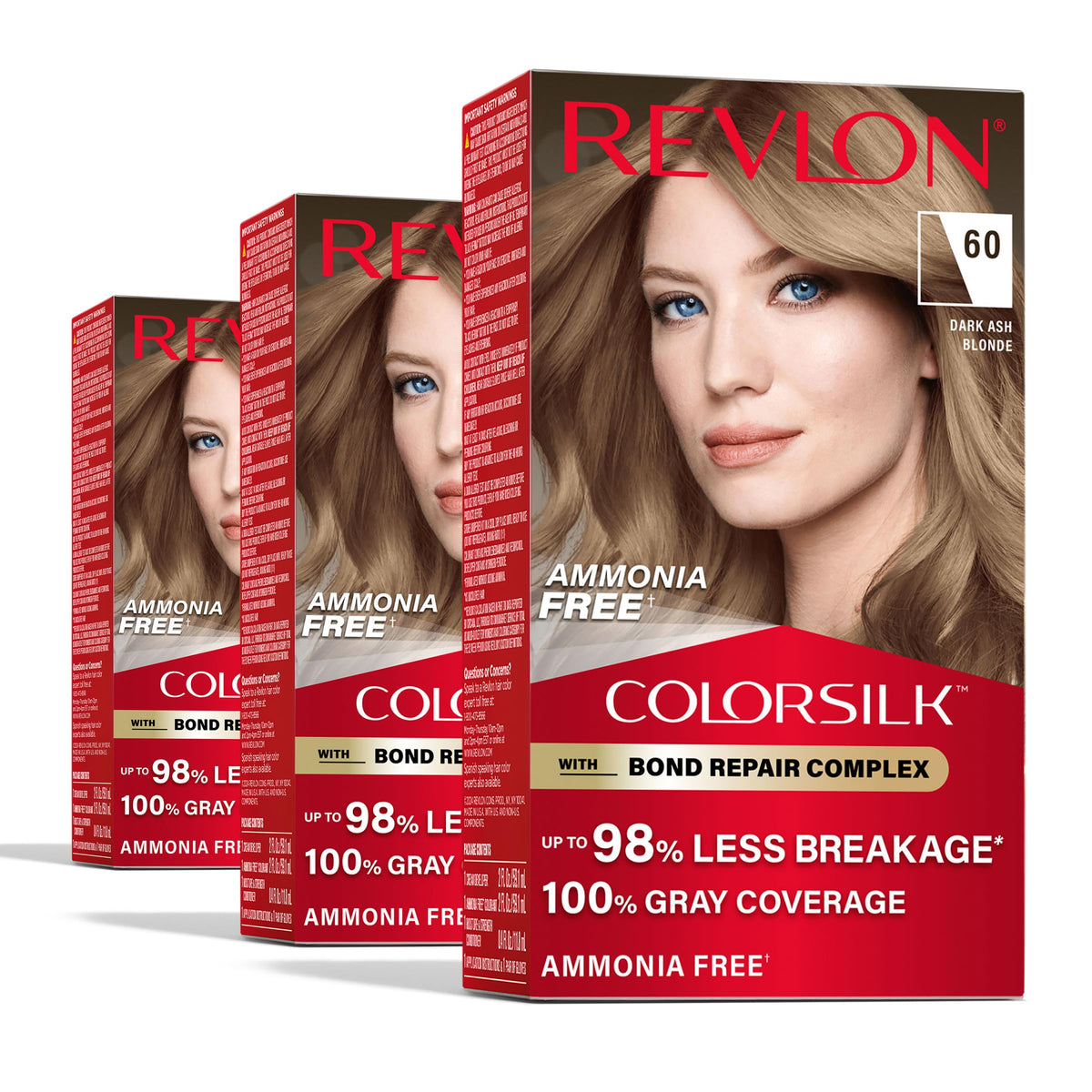 REVLON ColorSilk 60 Dark Ash Blonde hair color box front view