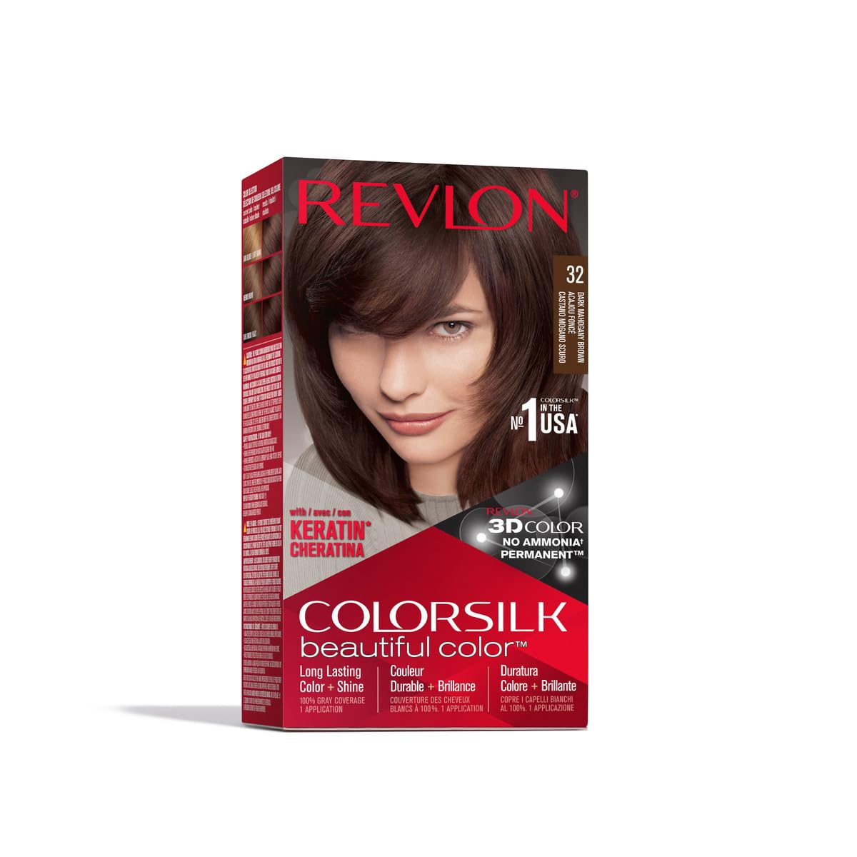 REVLON Colorsilk Beautiful Color Dark Mahogany Brown hair dye kit front view
