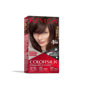 REVLON Colorsilk Beautiful Color Dark Mahogany Brown hair dye kit front view