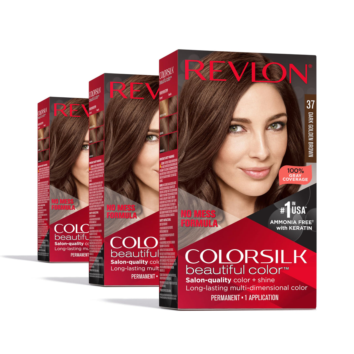 REVLON Colorsilk Beautiful Color Permanent Hair Color 37 Dark Golden Brown pack front view