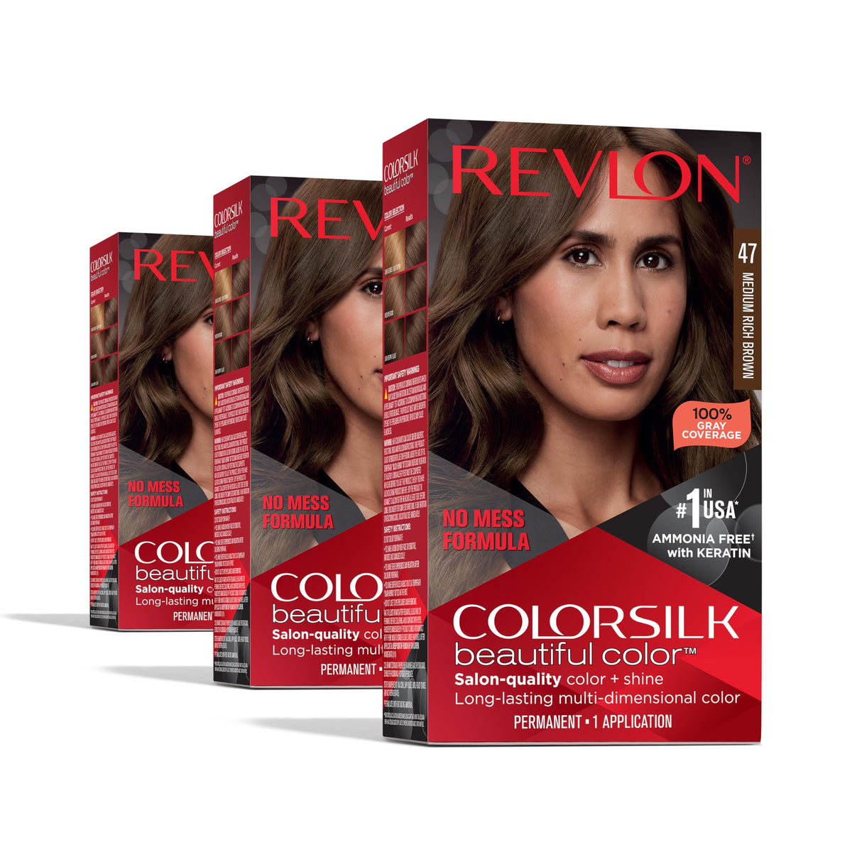 REVLON Colorsilk Beautiful Color Permanent Hair Color 47 Medium Rich Brown pack front view