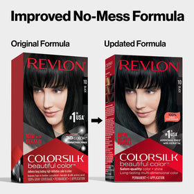 REVLON ColorSilk Beautiful Color Soft Black hair dye packaging details