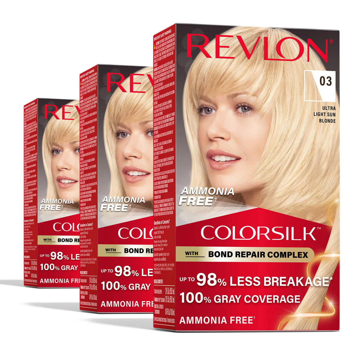 REVLON ColorSilk Bond Repair Hair Color 03 Ultra Light Sun Blonde front view