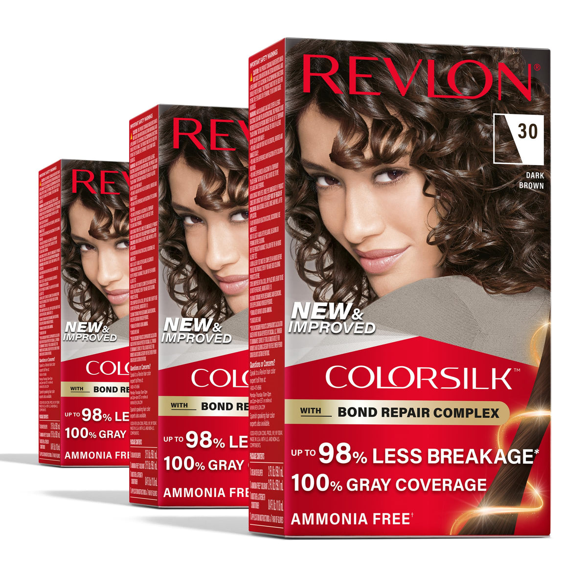 REVLON ColorSilk Bond Repair Hair Color 30 Dark Brown packaging front view