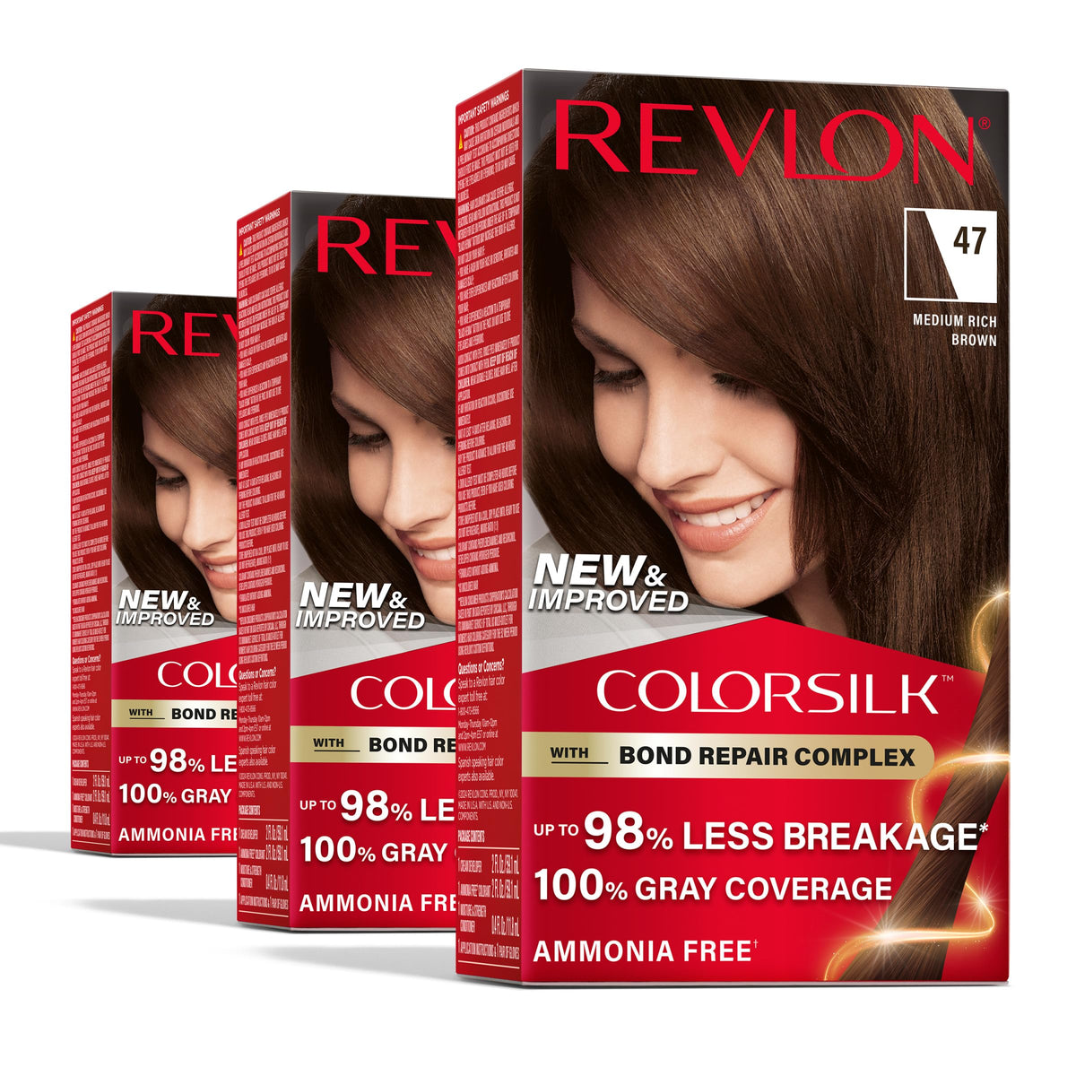 REVLON ColorSilk Hair Color 3pk 47 Medium Rich Brown front view