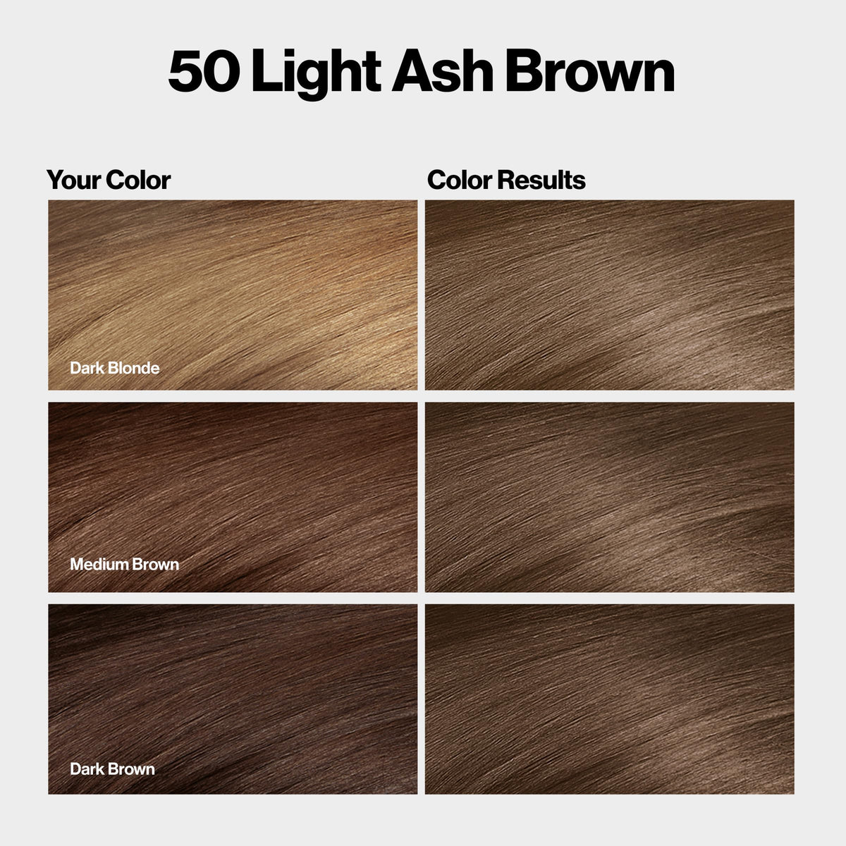 REVLON ColorSilk Hair Color 50 Light Ash Brown back view with instructions