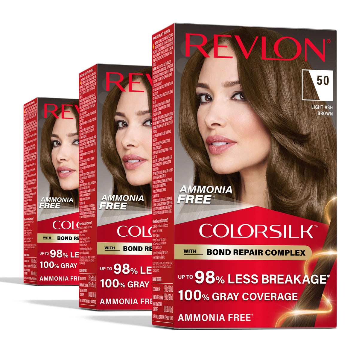 REVLON ColorSilk Hair Color 50 Light Ash Brown packaging front view