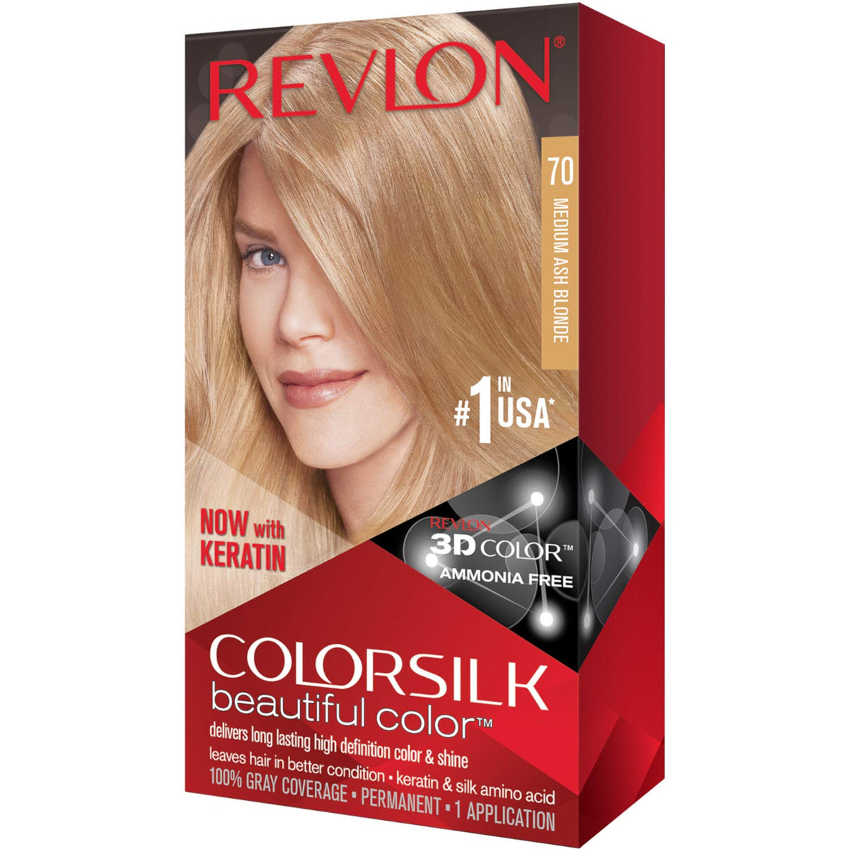 REVLON ColorSilk Hair Color 70 Medium Ash Blonde packaging front view