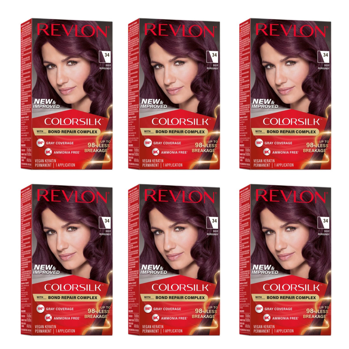 REVLON ColorSilk Hair Color Deep Burgundy 6 Pack front view