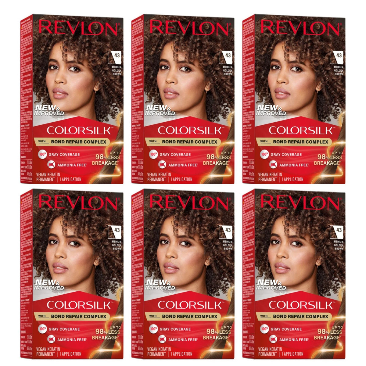REVLON ColorSilk Hair Color Medium Golden Brown 6 Pack front view