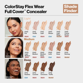 REVLON ColorStay Flex Wear Full Cover Concealer Crème Brulee with makeup products