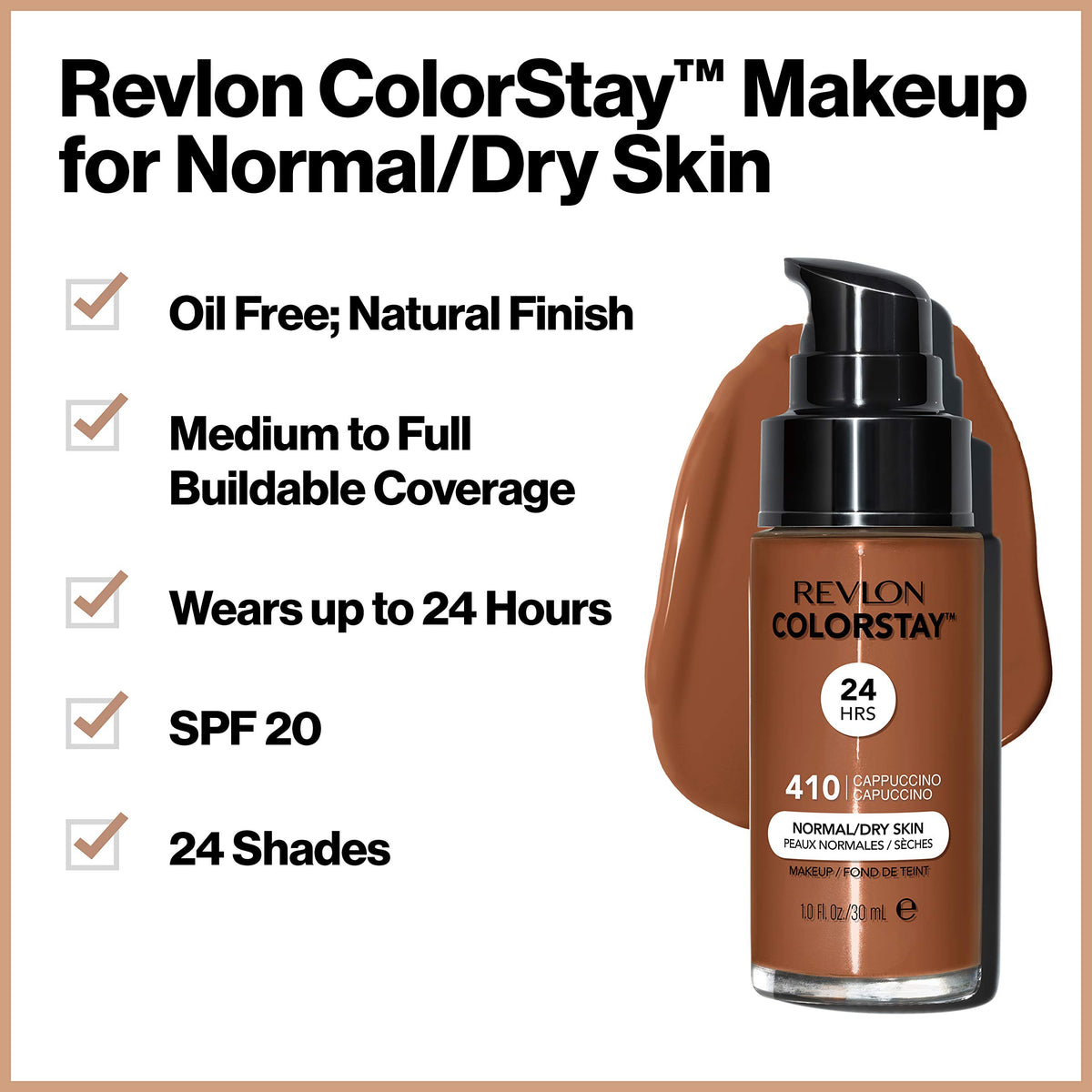REVLON Colorstay Longwear Makeup 500 Walnut texture on skin