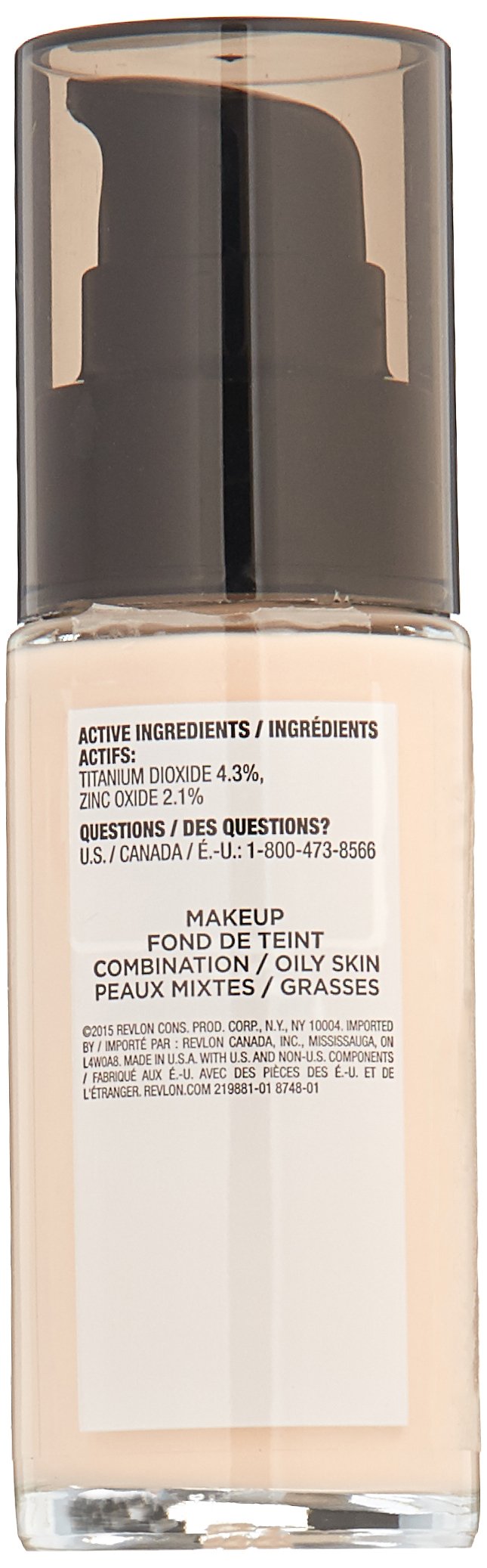 REVLON ColorStay Makeup 110 Ivory back view with SPF 6 label