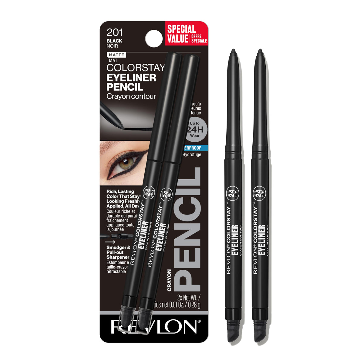 REVLON ColorStay Pencil Waterproof Eyeliner 2 pack front view