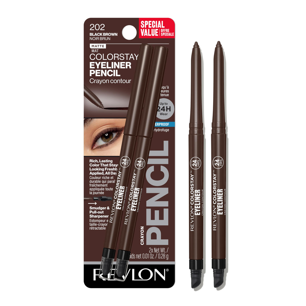 REVLON ColorStay Pencil Waterproof Eyeliner 2 pack front view
