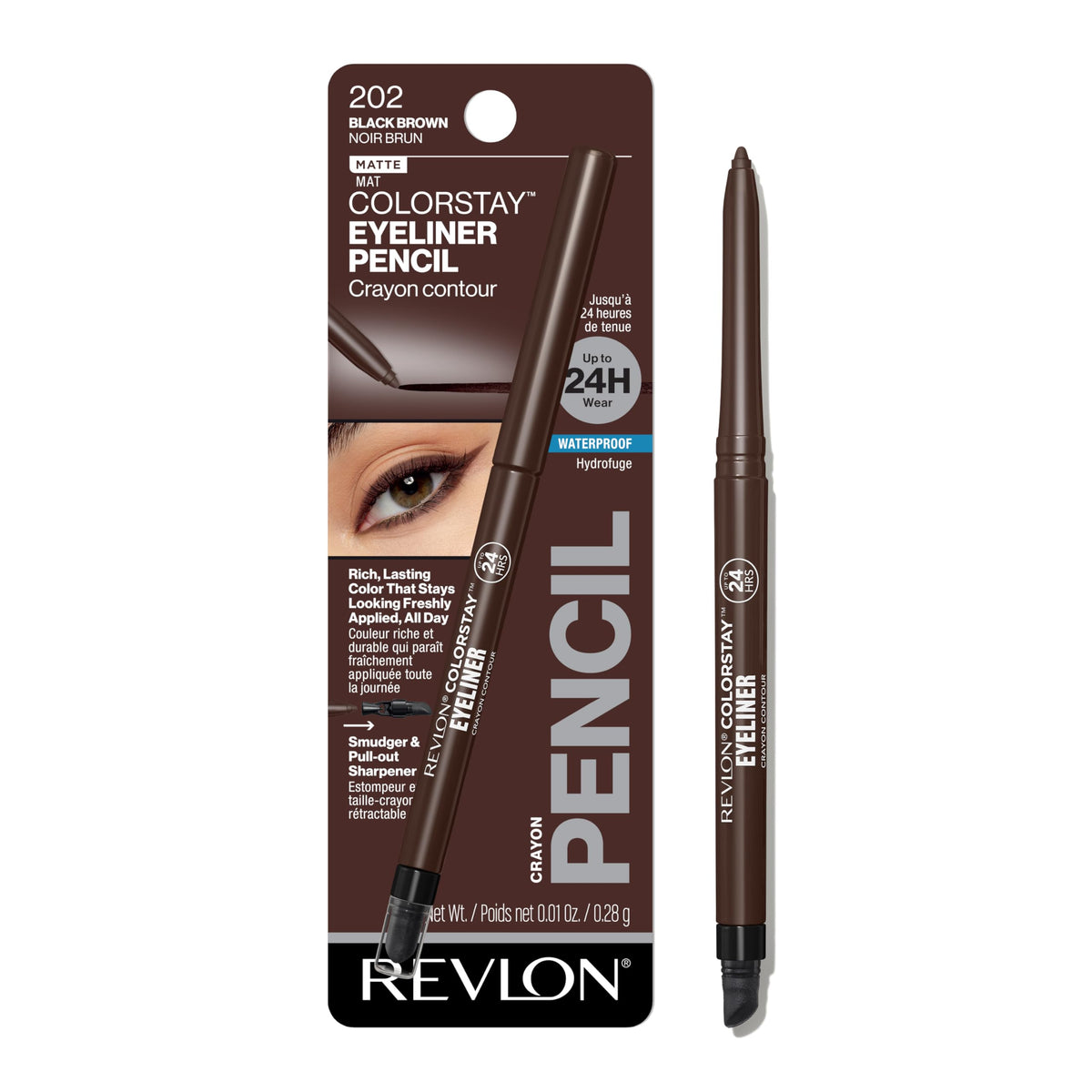 REVLON ColorStay Pencil Waterproof Eyeliner 202 Black Brown front view