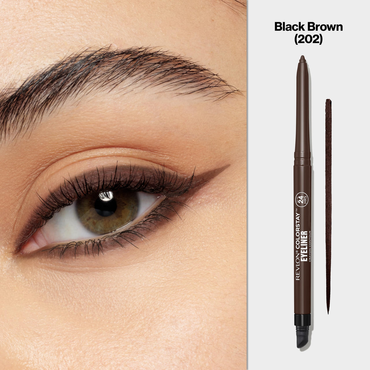REVLON ColorStay Pencil Waterproof Eyeliner 202 Black Brown with built-in sharpener