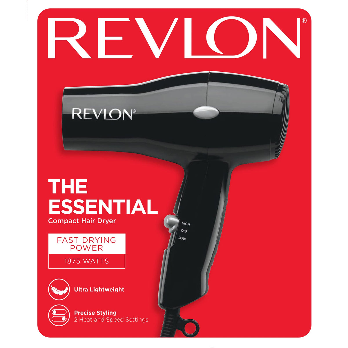 REVLON Compact Hair Dryer with removable end-cap for easy cleaning