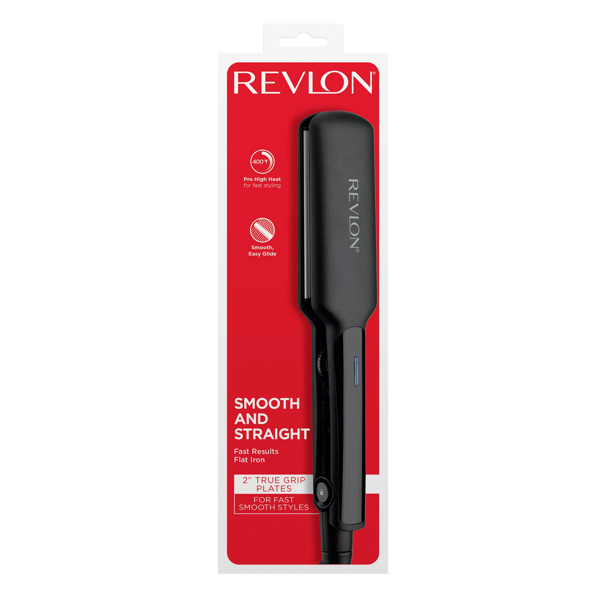 REVLON Flat Iron on a bathroom counter with hair styling products