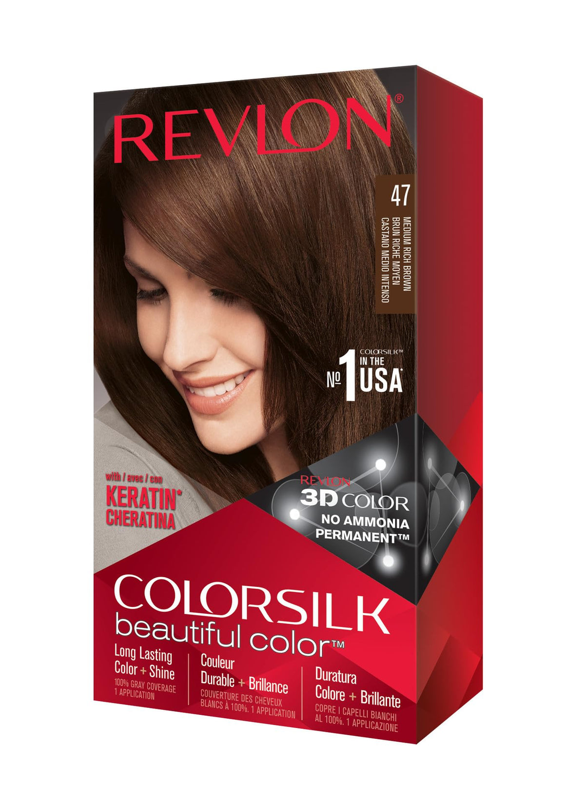 REVLON Permanent Hair Color 47 Medium Rich Brown packaging front view