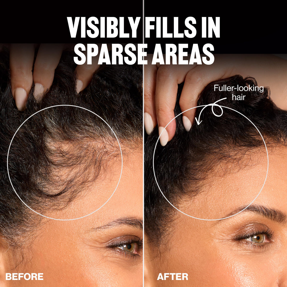 REVLON Root Erase Hair Concealer 01 Black in use on hair