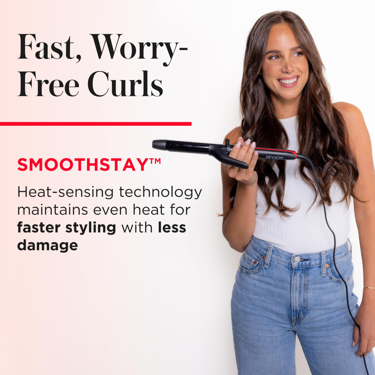 REVLON SmoothStay Curling Iron in lifestyle setting on a vanity