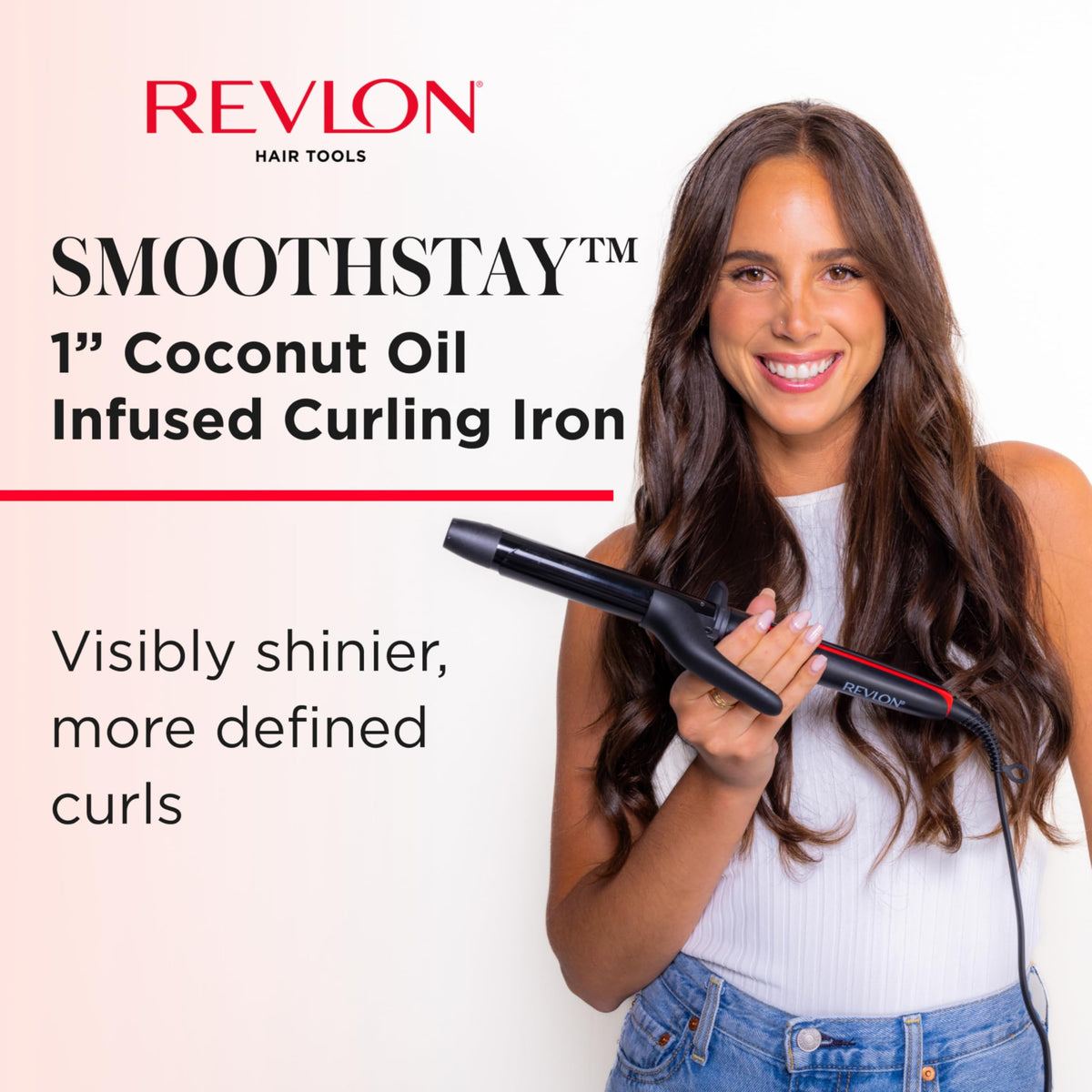 REVLON SmoothStay Curling Iron showcasing ceramic barrel infused with coconut oil