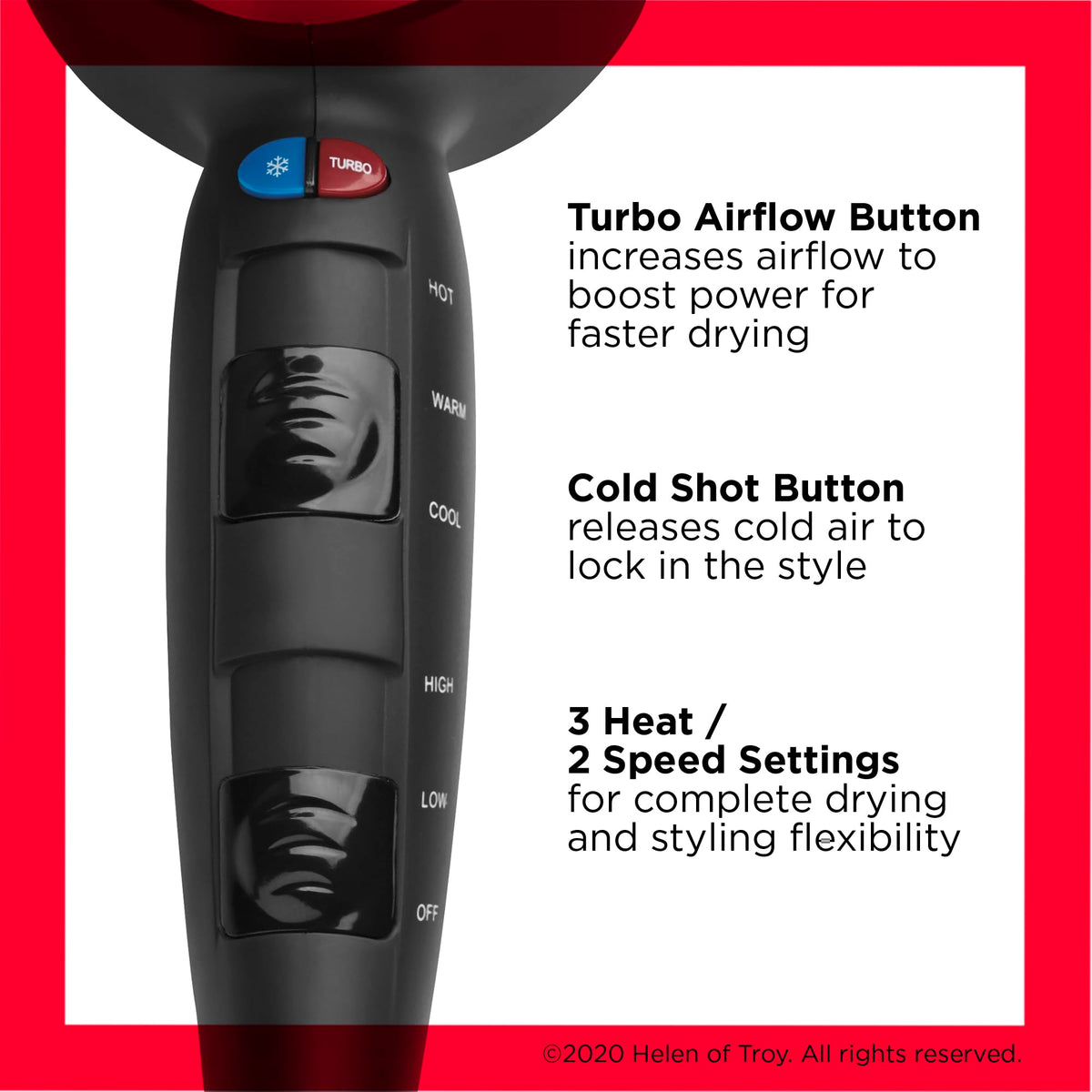REVLON Turbo Hair Dryer with turbo airflow button highlighted