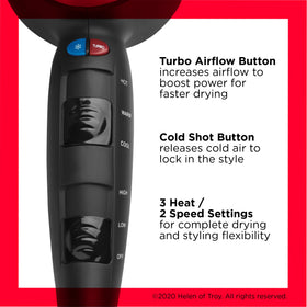 REVLON Turbo Hair Dryer with turbo airflow button highlighted
