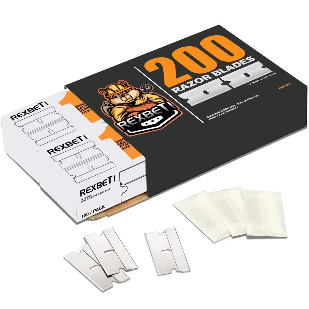 REXBETI 200 Pack Single Edge Razor Blades front view