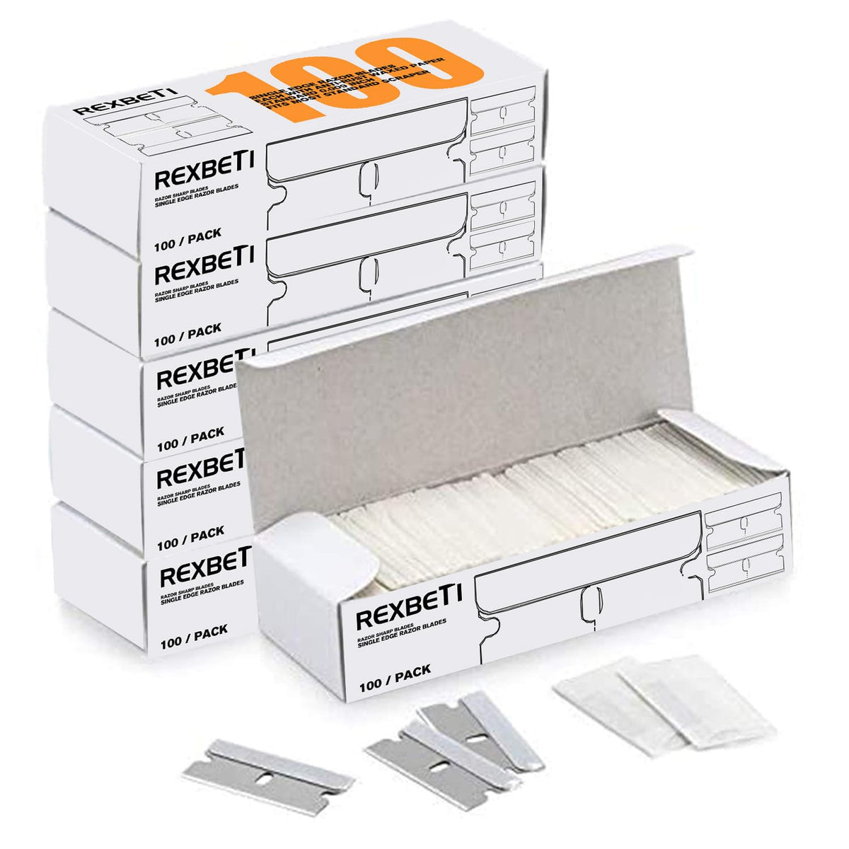 REXBETI 600 pack of single edge razor blades front view