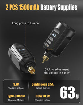 RHEIN tattoo gun and 1500mAh battery side view