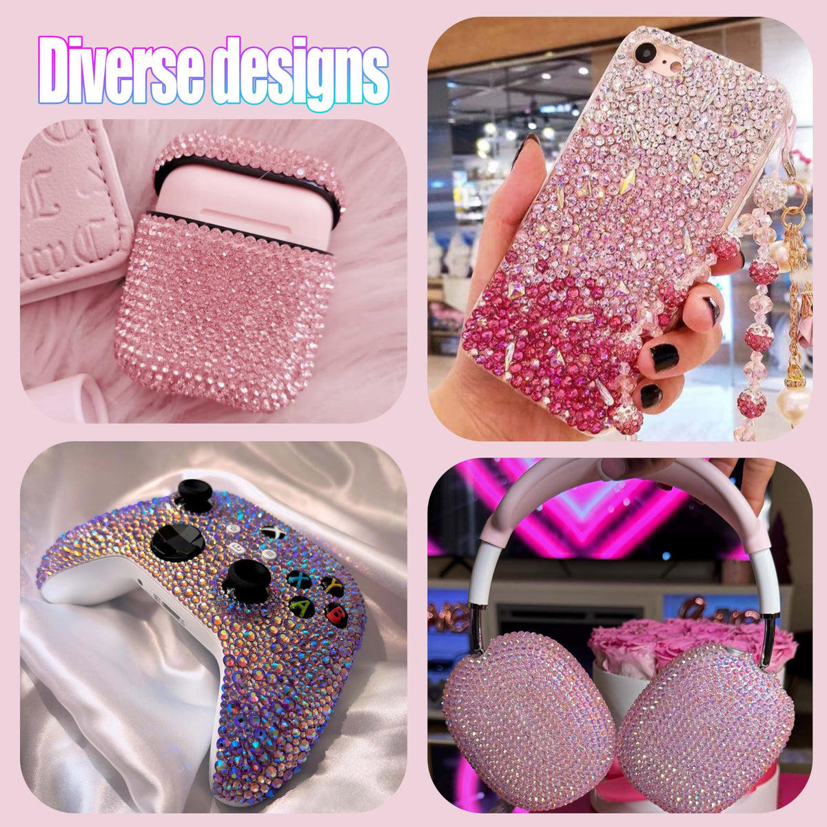 Rhinestones used for nail art on press-on nails