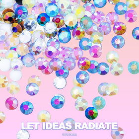 Rhinestones with AB coating reflecting multiple colours