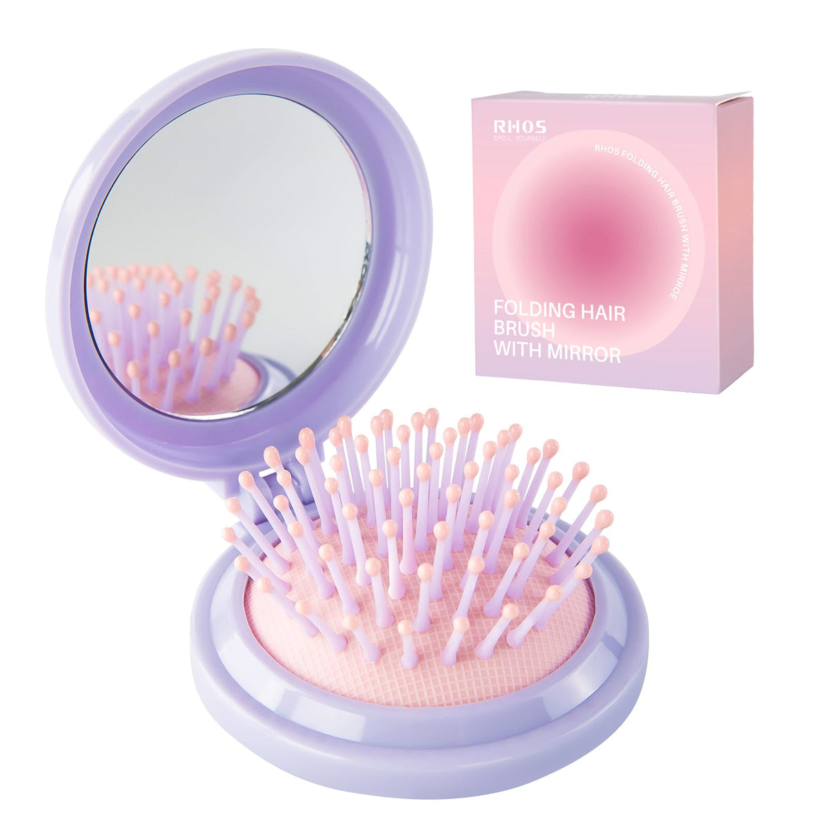 RHOS Compact Folding Hair Brush front view in purple