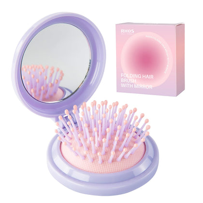 RHOS Compact Folding Hair Brush front view in purple