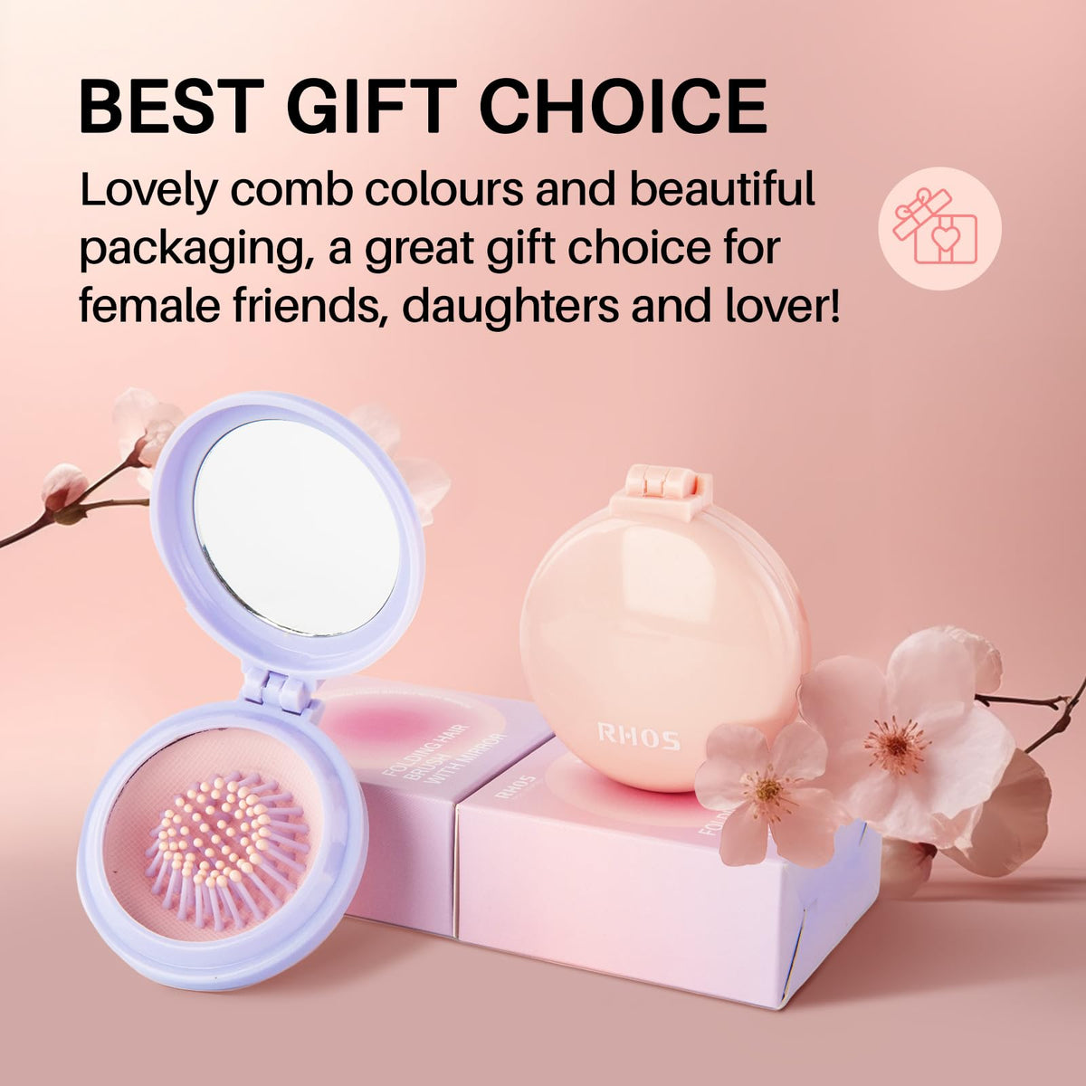 RHOS Folding Hair Brush beautifully packaged for gifting