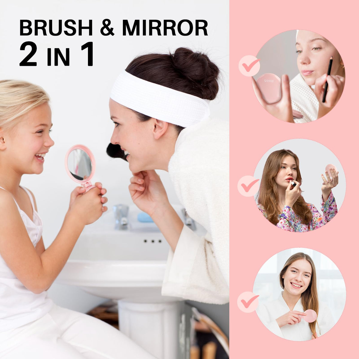 RHOS Folding Hair Brush open with mirror visible