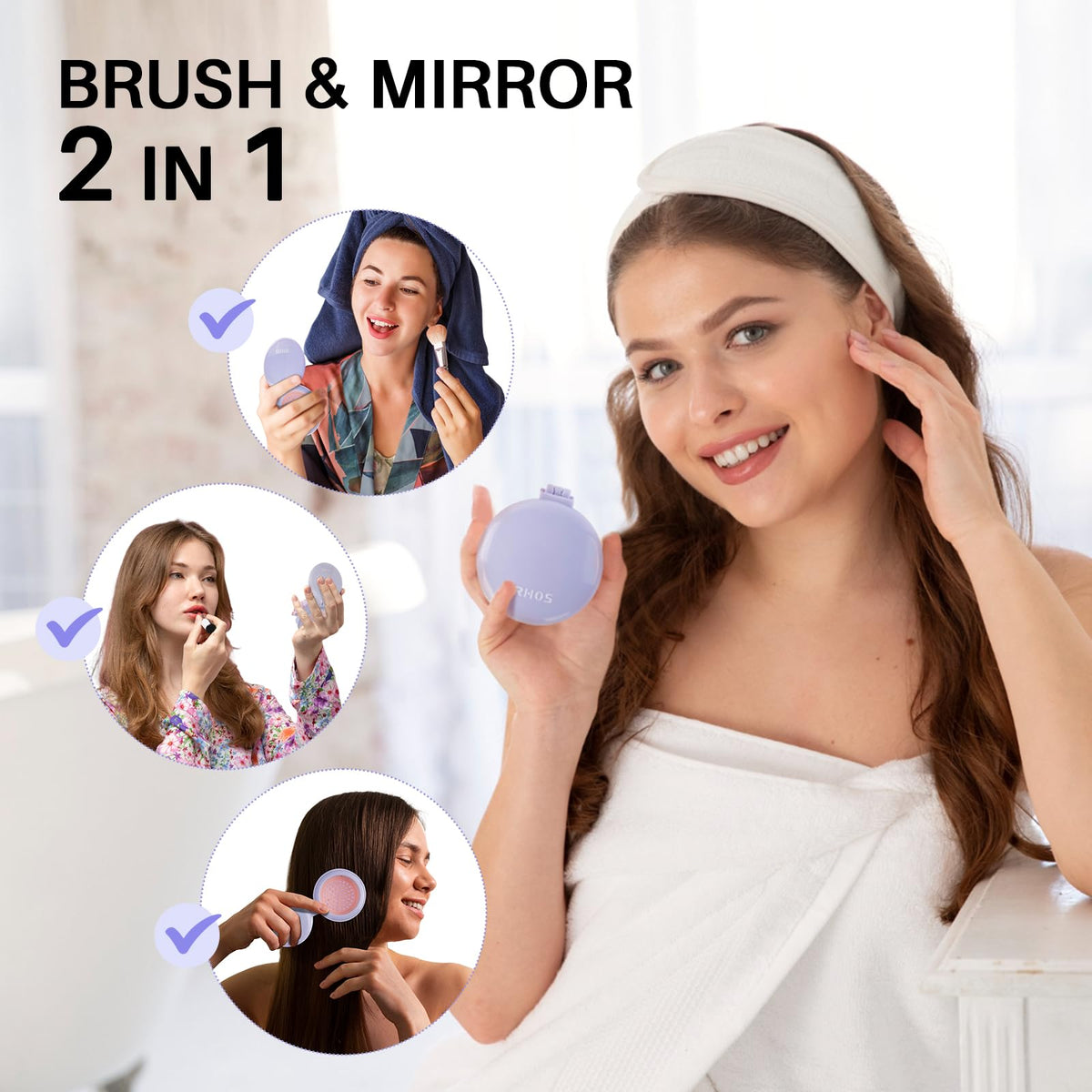 RHOS Folding Hair Brush with mirror open view