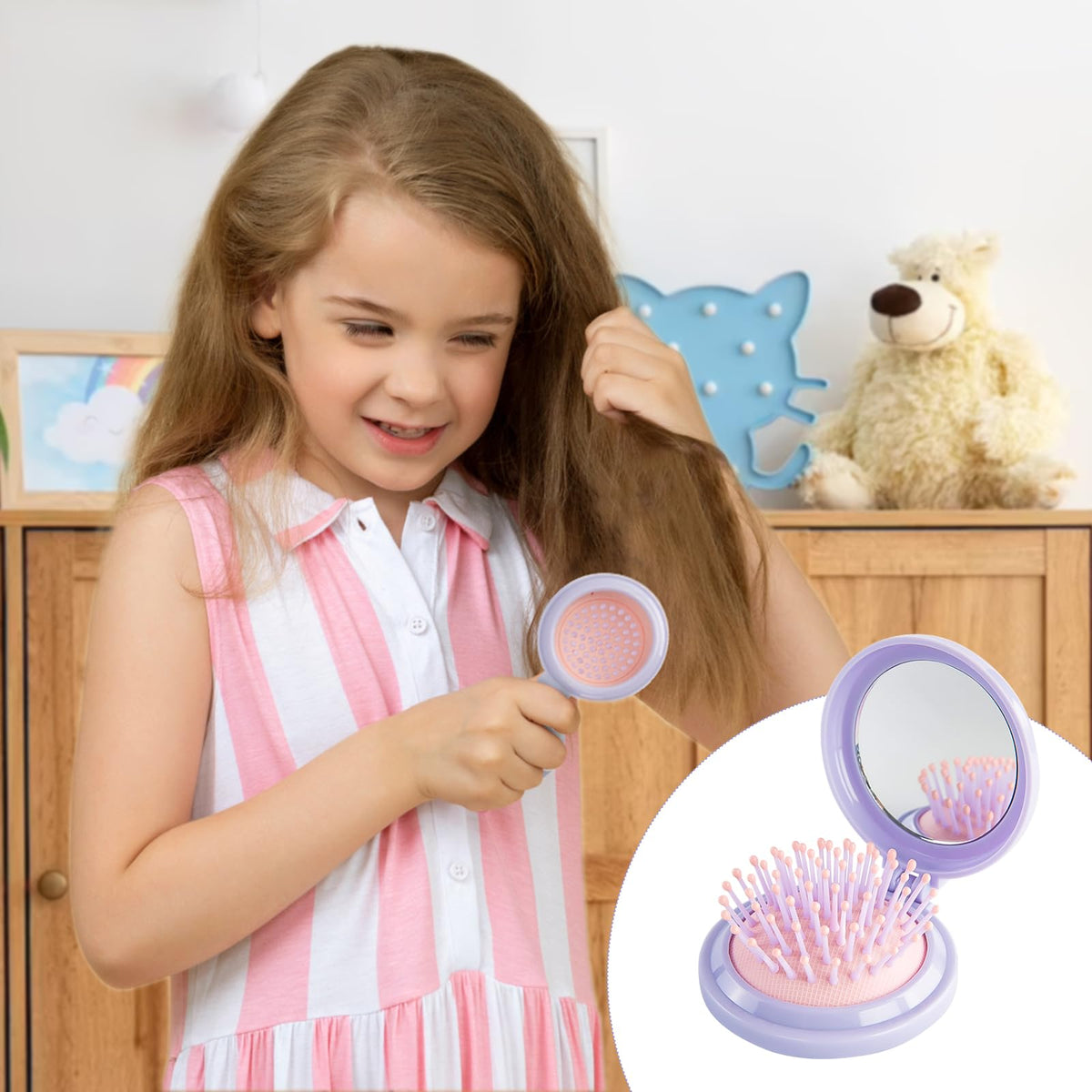RHOS hair brush with compact design in hand