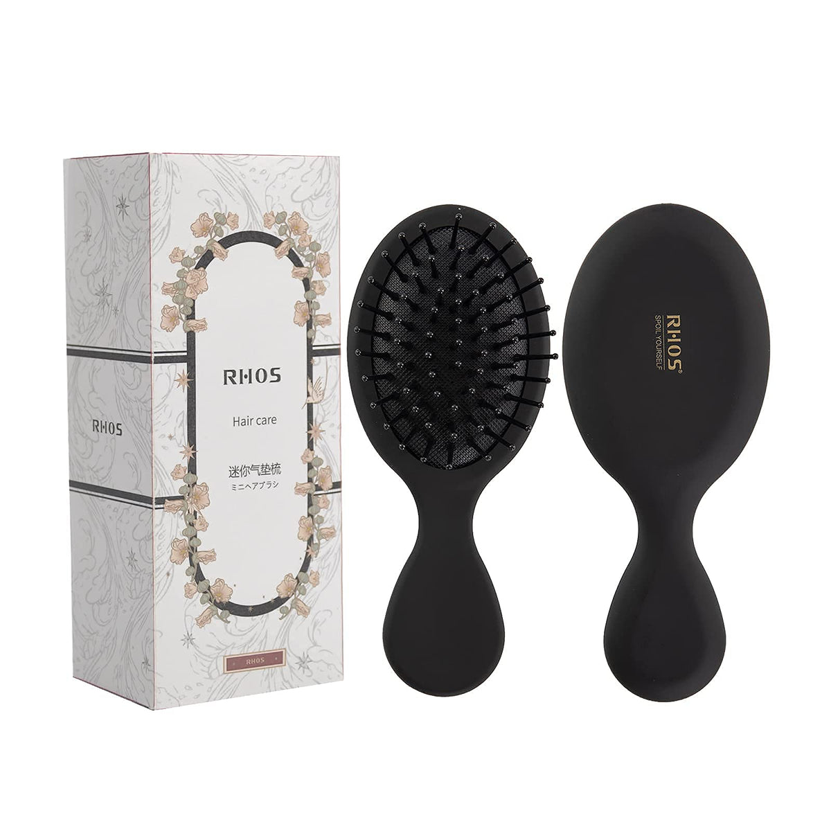 RHOS Mini Hair Brush front view in black