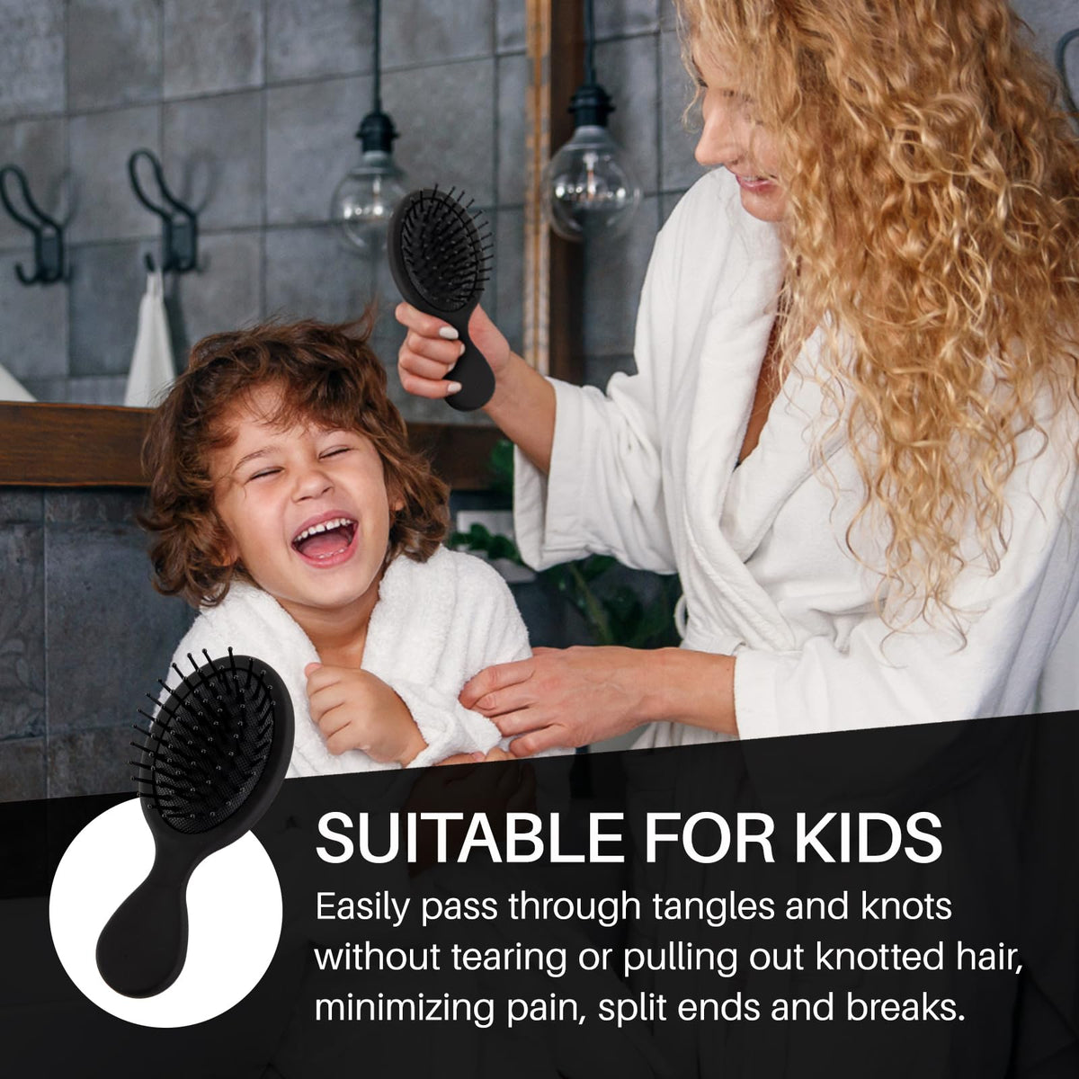 RHOS Mini Hair Brush in use on curly hair