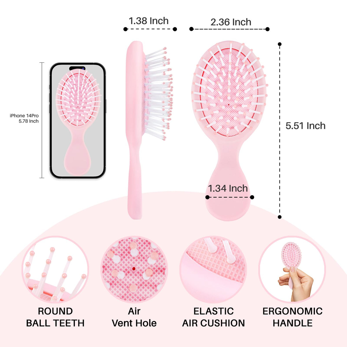 RHOS Mini Hair Brush showing flexible comb teeth