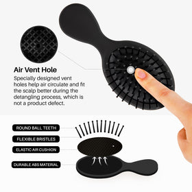 RHOS Mini Hair Brush with flexible comb teeth close-up