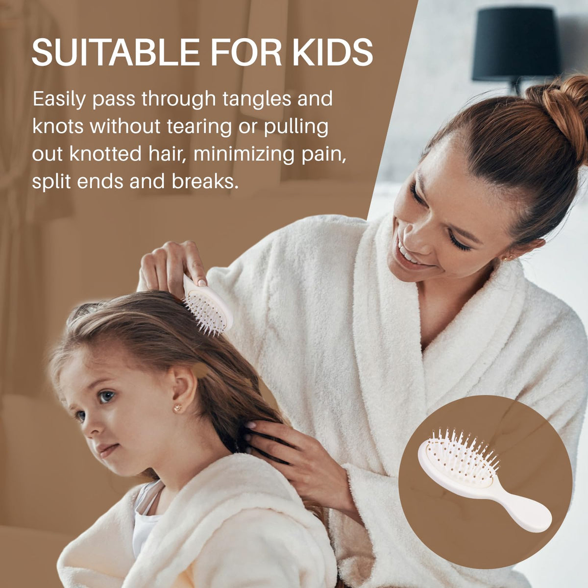 RHOS Mini Hair Brush with flexible comb teeth close-up