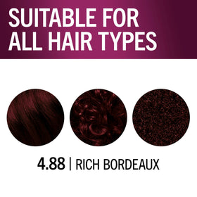 Rich Bordeaux hair colour swatch from Schwarzkopf Keratin Color 4.8