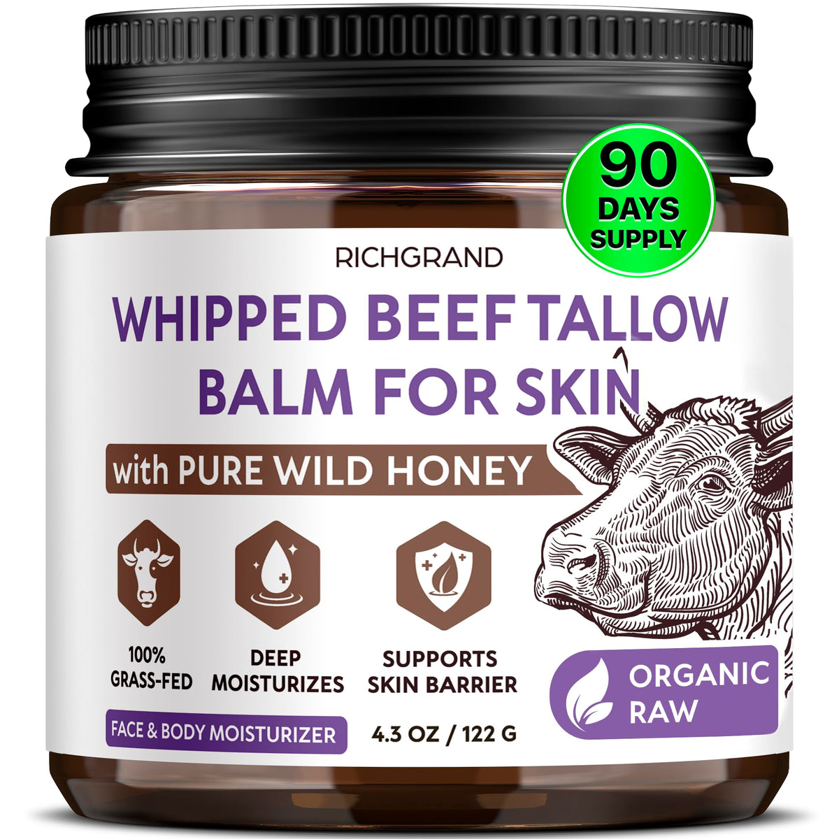 RICHGRAND Beef Tallow Whipped Balm front view with packaging