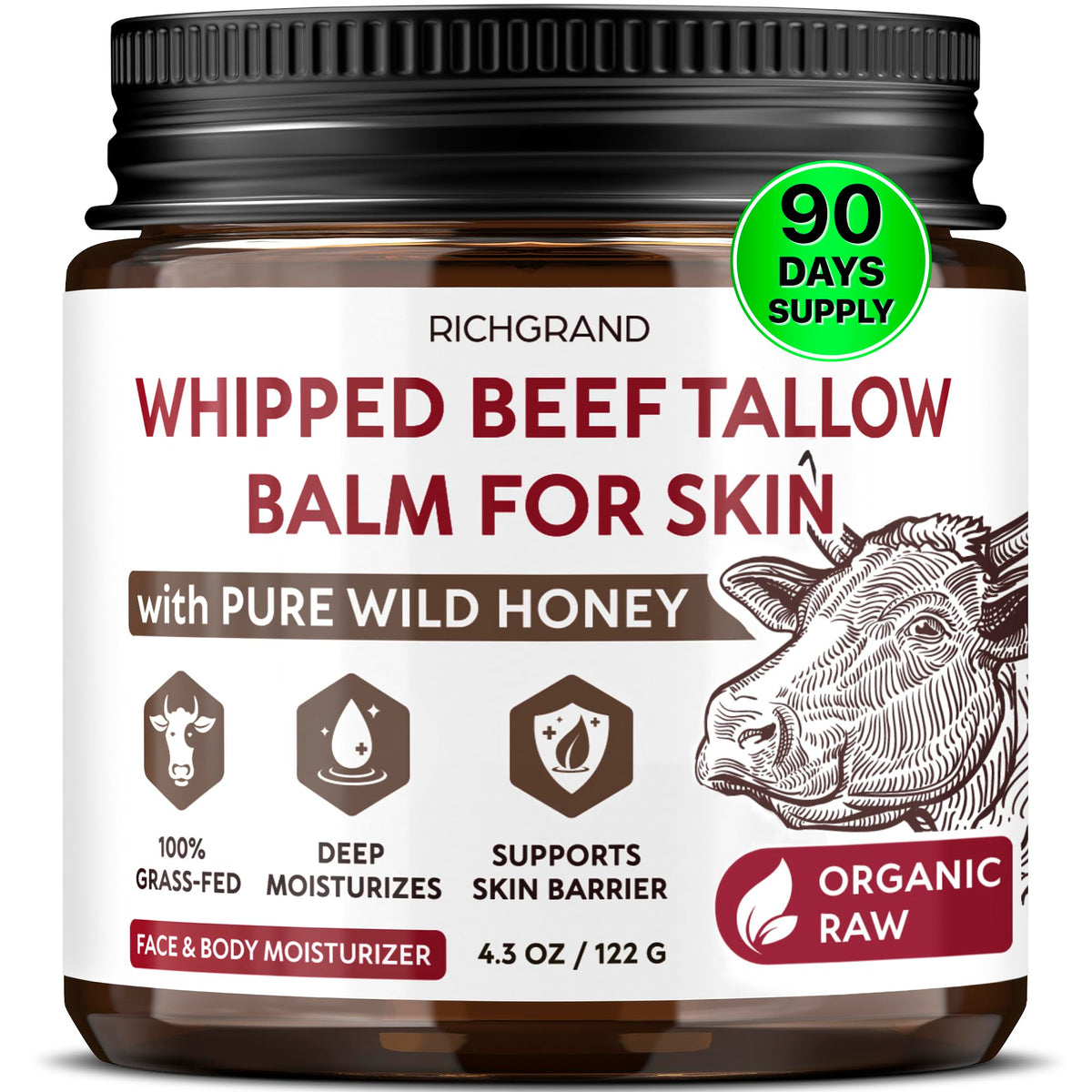 RICHGRAND Beef Tallow Whipped Balm front view with packaging