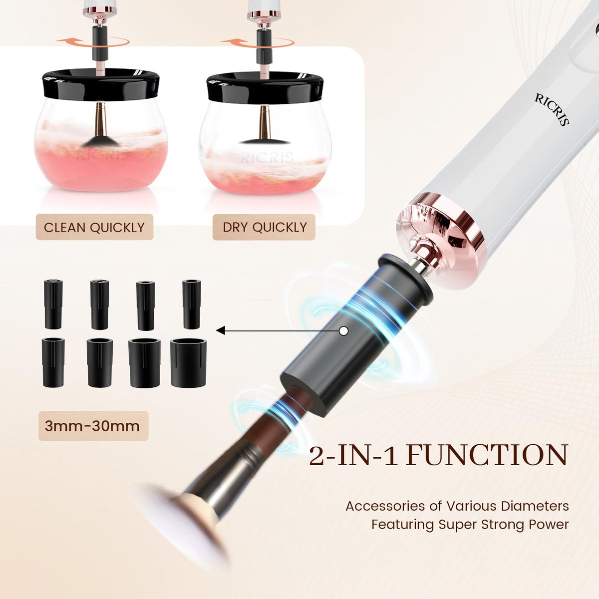 RICRIS brush cleaner with makeup brushes attached