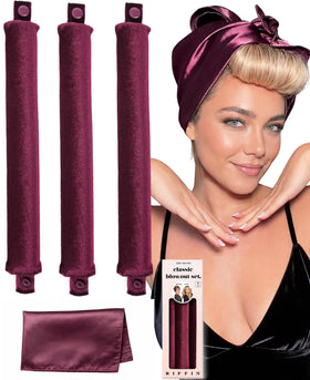 RIFFIN Classic Heatless Curls Overnight Rods set with velvet texture